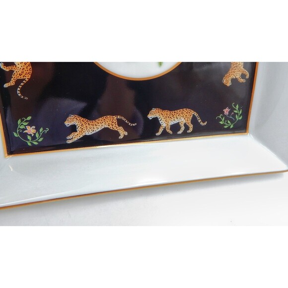 Lynn Chase JAGUAR JUNGLE Square Serving Bowl 9 Inch 24K Gold 1988 Japan Orchid - Picture 12 of 13